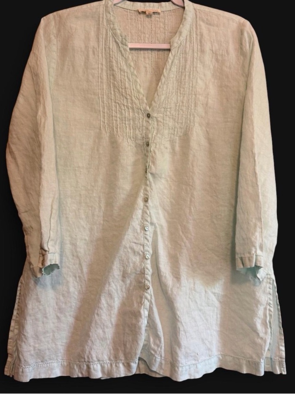 Eileen Fisher 100% Irish Linen Light Blue Linen Pintuck Tunic Lagenlook Small
